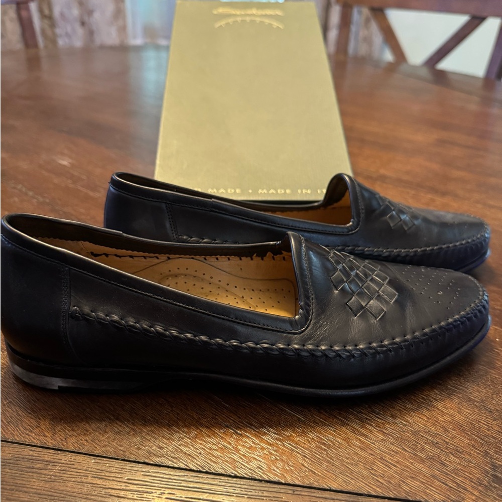 Santoni Dark Leather Men's Slip-On Shoes